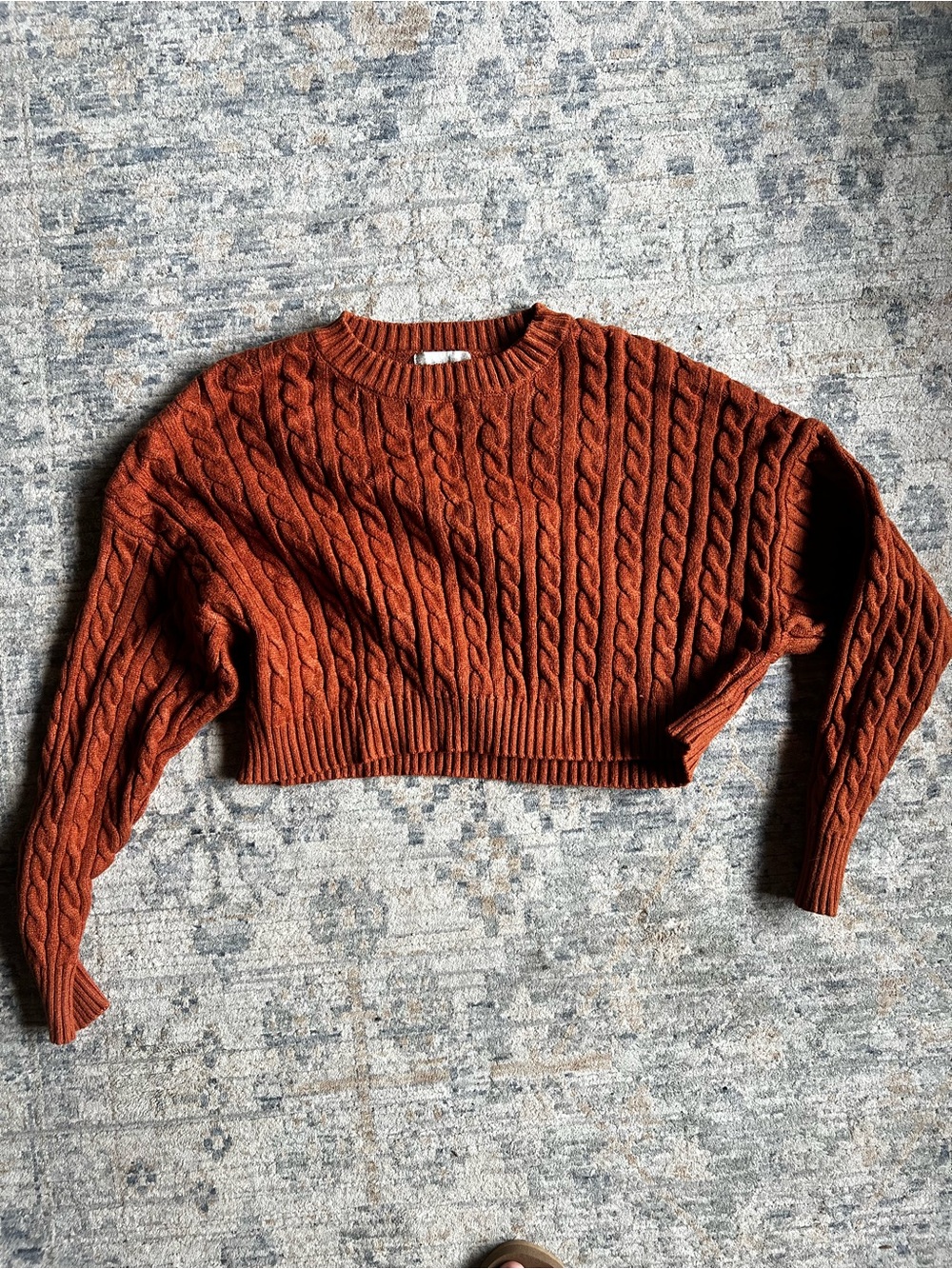 Altar'd State Rust Cable Knit Cropped Crew Sweater